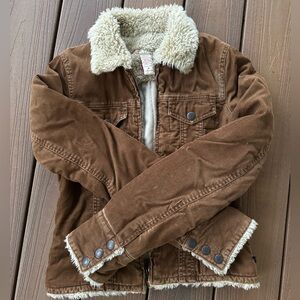 Vintage Abercrombie & Fitch Corduroy Fur Jacket S Brown Sherpa Quilted Y2K